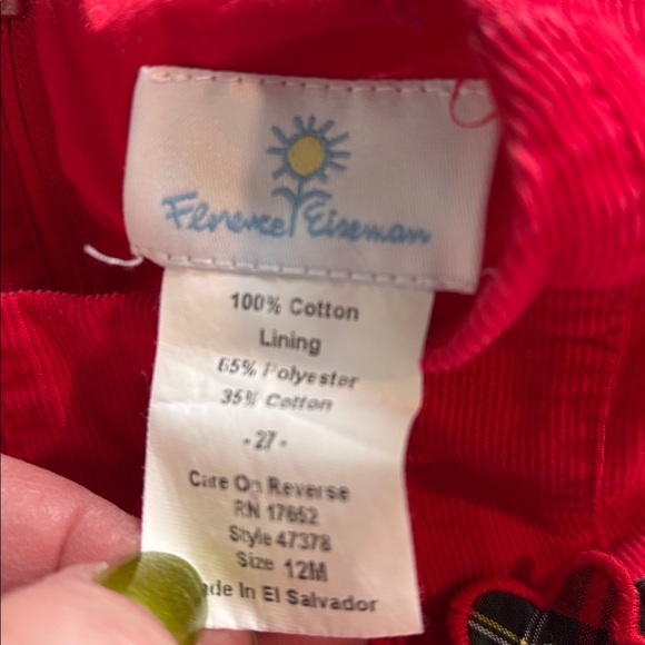 Baby Christmas outfit red corduroy dress with matching plaid onesie. 6-12 mos - Picture 3 of 6